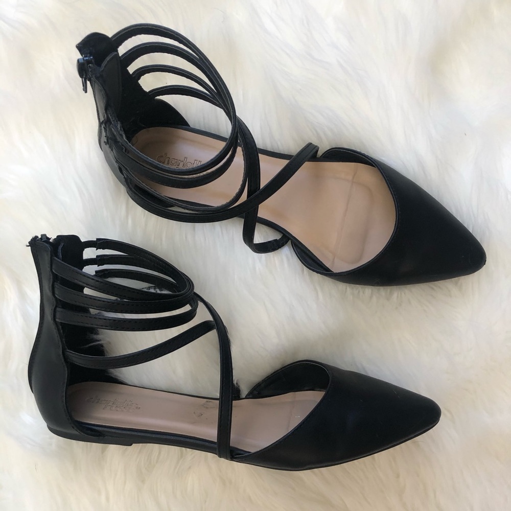 Strappy pointy toe flats